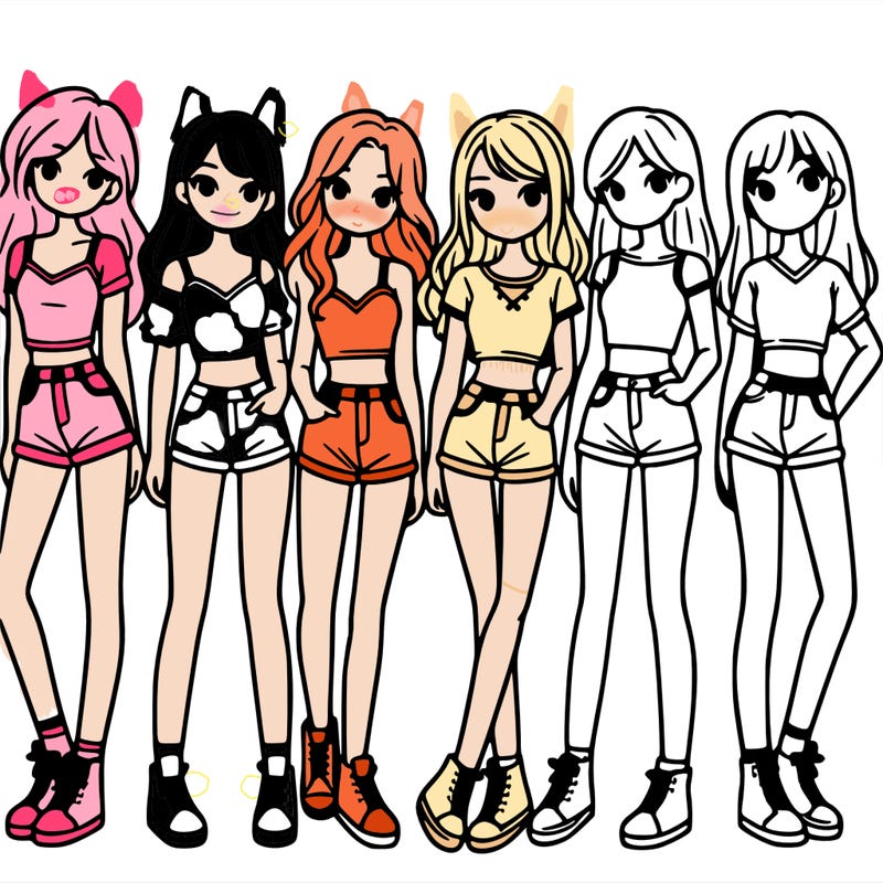 a group of girls wearing crop tops and shorts