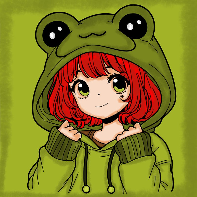 a cute teenage girl wearing a frog hoodie