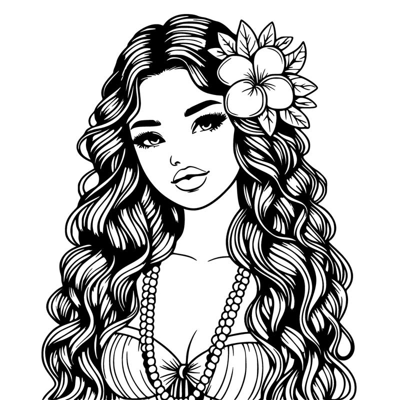 realistic beautiful hawaiian woman,long dress,haku lei, lips