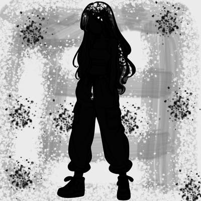 girl in baggy pants crop top and long hair