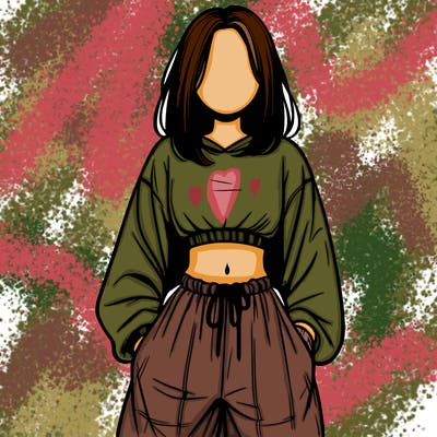 realistic girl faceless with baggy pants and a crop top
