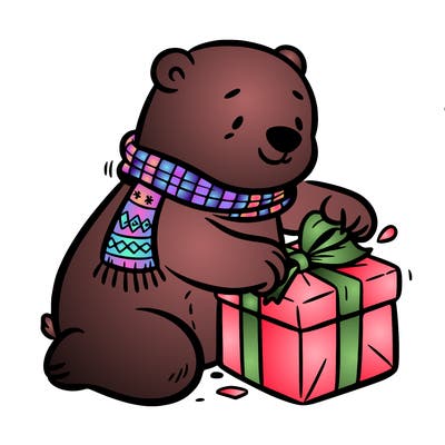 polar bear wrapping a present