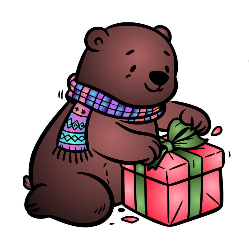 polar bear wrapping a present