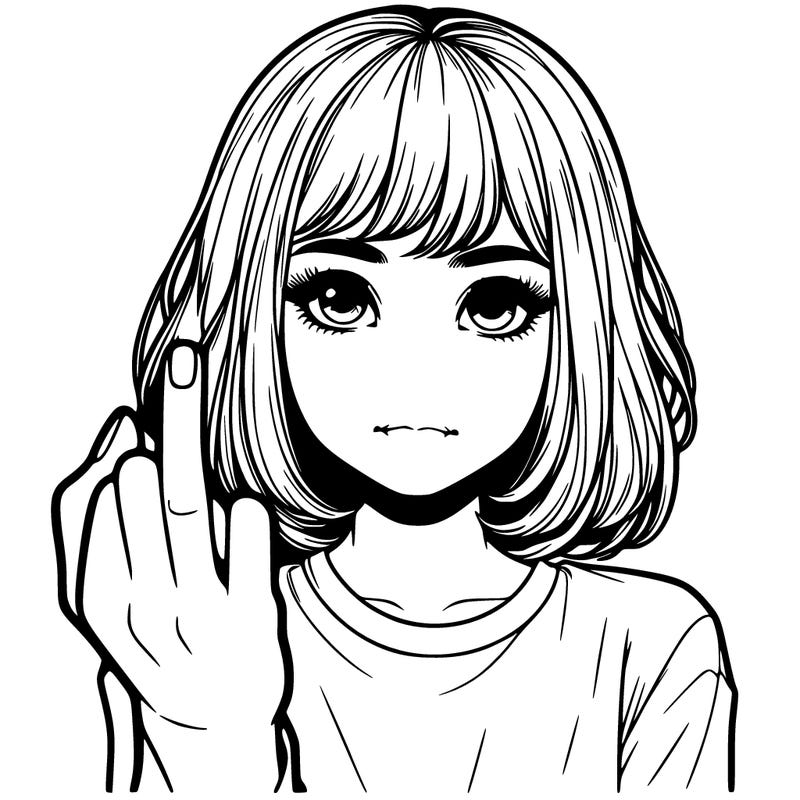 a realistic girl holding up the middle finger