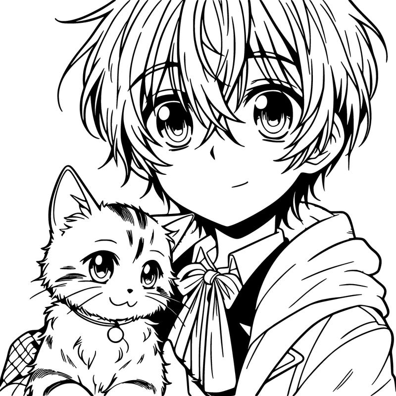 anime boy with cat