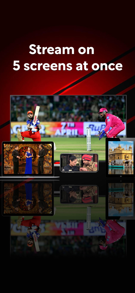 KaroStream - KaroStream app showcasing simultaneous streaming on five different devices including TV tablet and smartphone