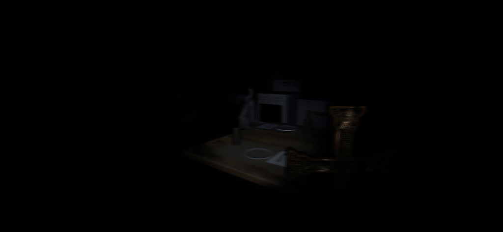 The Escape: Together - Une scène de cuisine sombre et effrayante dans une maison hantée avec un symbole de croix orné.