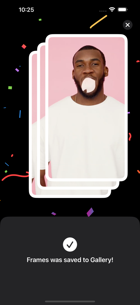 Video To Photo - Frame Grabber - A success message screen showing that extracted video frames have been saved to the gallery
