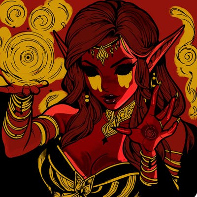 realistic scary beautiful elf sorceress casting spell