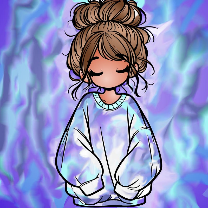 girl with baggy sweatshirt and messy bun