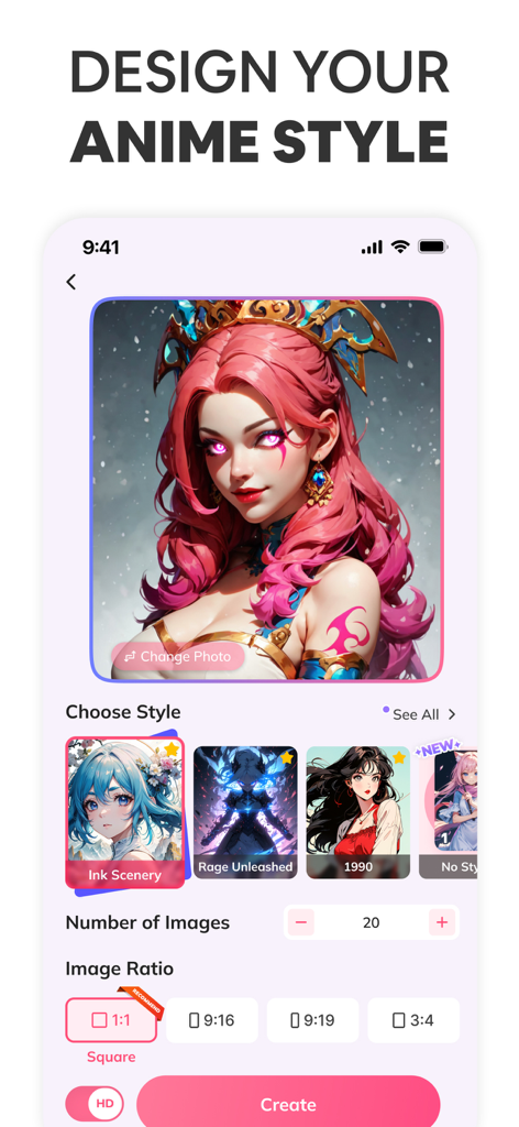 Neko AI - Anime Art Generator - Interface of Neko AI app showing anime style customization and character generation options