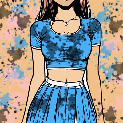 realistic girl wearing crop top and skirt