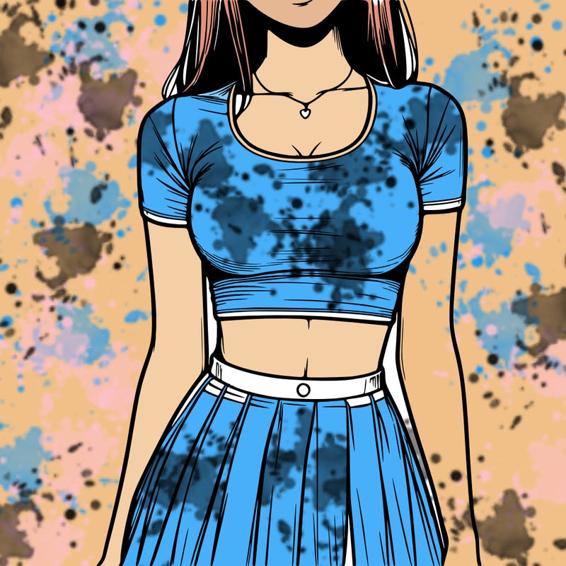 realistic girl wearing crop top and skirt