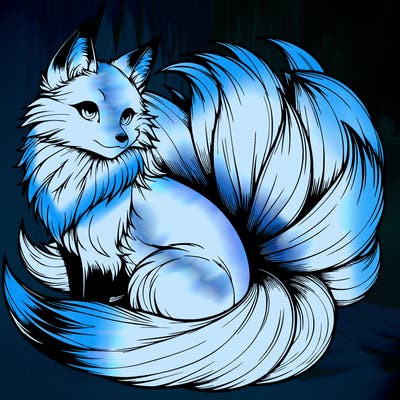 realistic detailed 9 tailed anime fox