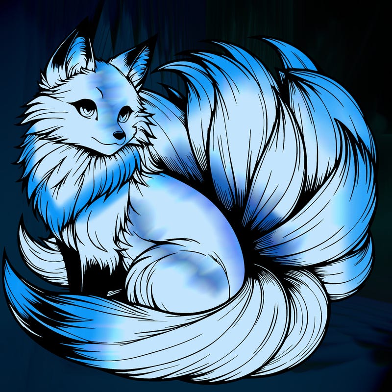 realistic detailed 9 tailed anime fox