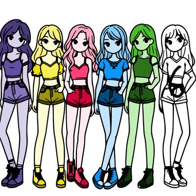 a group of girls wearing crop tops and shorts