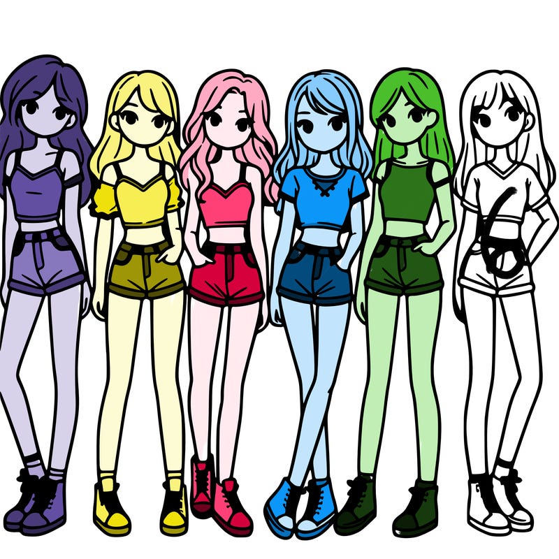 a group of girls wearing crop tops and shorts