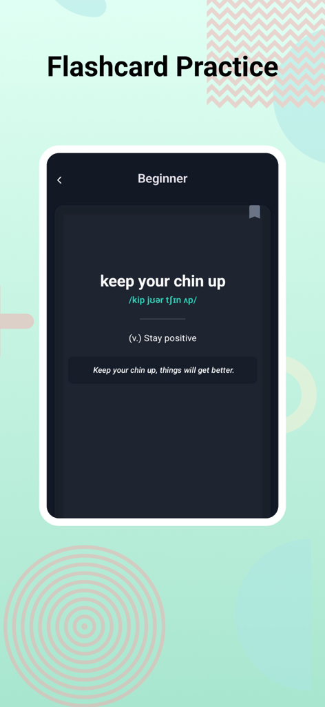 IPA Chart English & Phonetics - Flashcard showing an English idiom with IPA phonetic transcription and definition