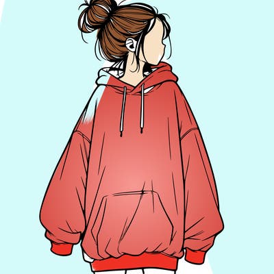 realistic girl with a oversized sweatshirt on and a bun
