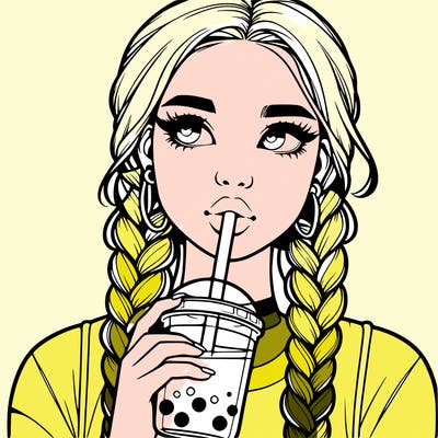 realistic girl with braided hair drinking boba
