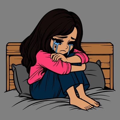 realistic girl crying on her bed over a break up