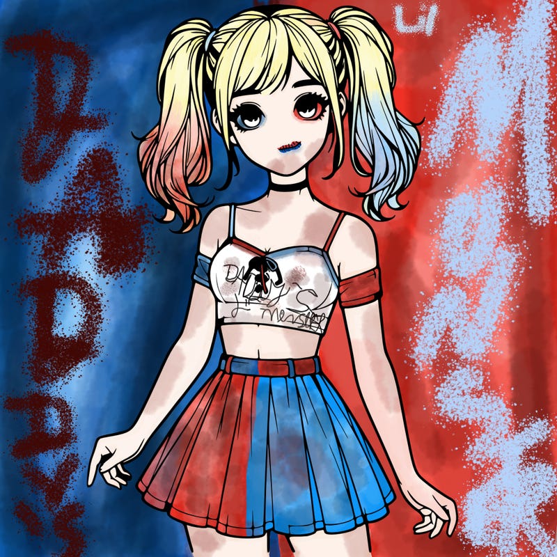 realistic girl in a skirt crop top and pigtails