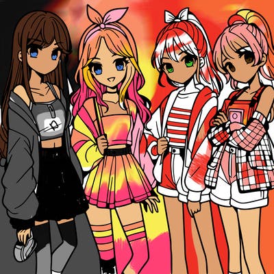 teen manga girls group of 4
