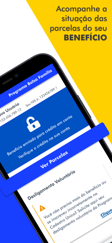 Bolsa Família - Bolsa Familia app interface displaying benefit payment status confirmation and button to view installments.