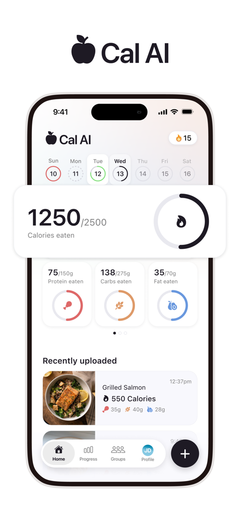 Cal AI - Calorie Tracker - Cal AI mobile app interface showing daily calorie tracking and nutritional breakdown