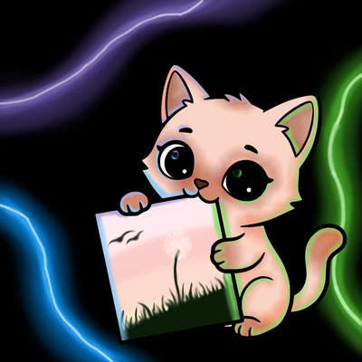 a small cat with a blank sheet of paper in its hand. the cat is sooooooo cute!