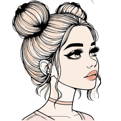 realistic girl with buns on the top of her head
