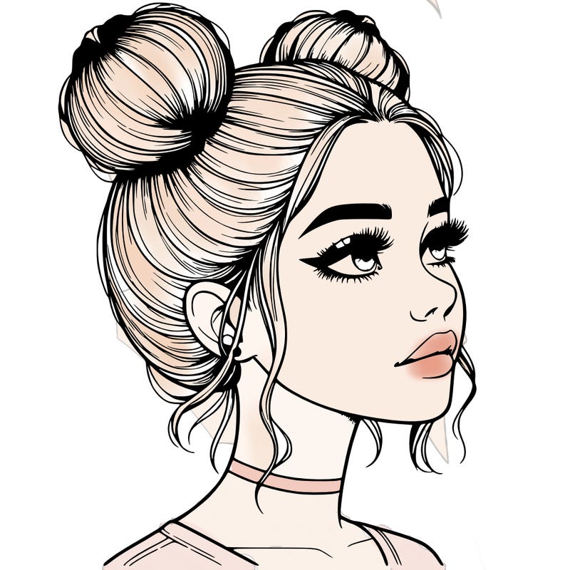 realistic girl with buns on the top of her head