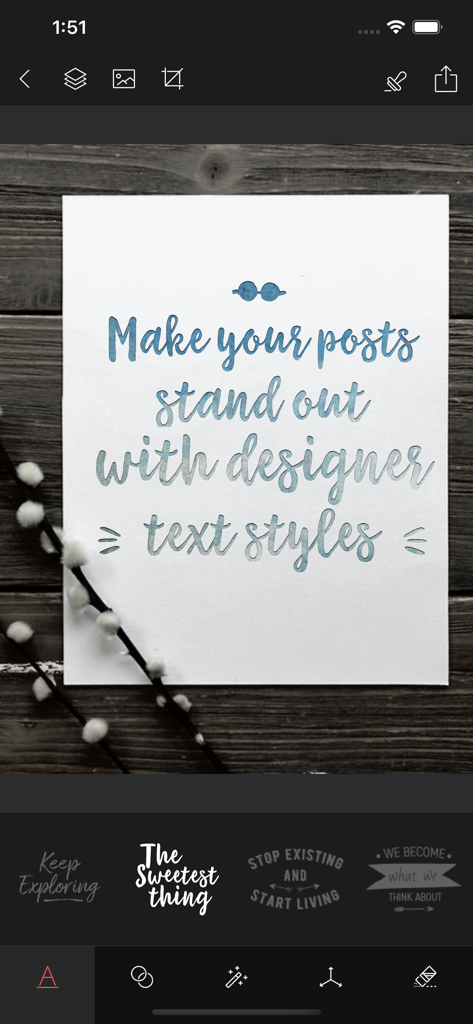 TypiMage-App-Oberfläche mit einem individuellen Poster-Design mit künstlerischer Aquarell-Typografie