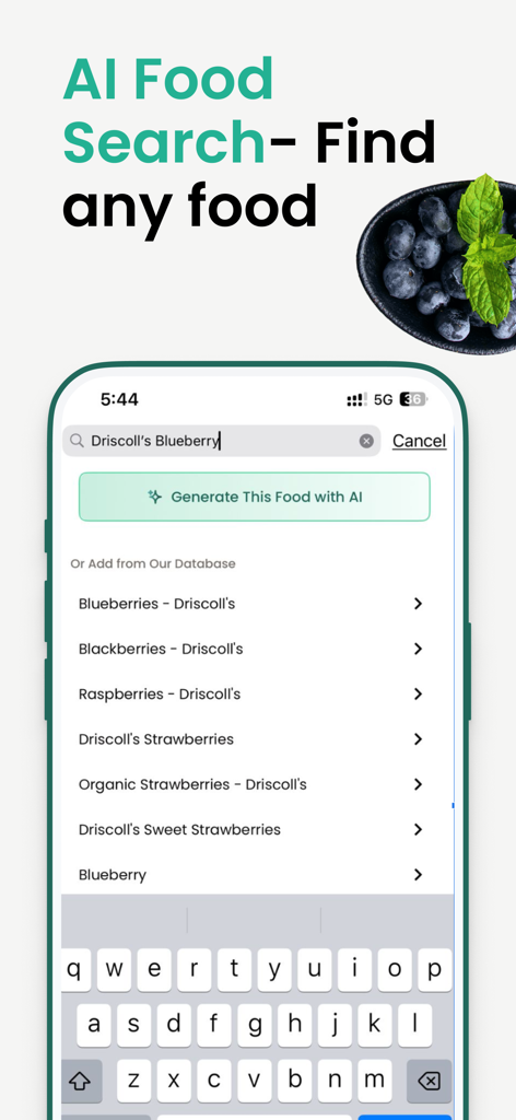 Healthify app interface for AI food search and calorie tracking
