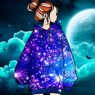 realistic girl with a oversized sweatshirt on and a bun