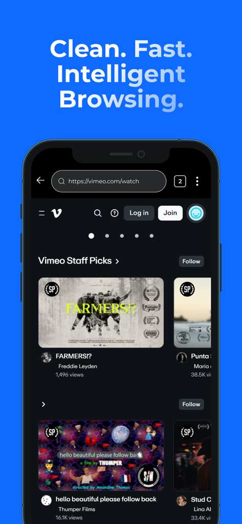 Seeker: Private Web Search - Interfaz de la aplicación Seeker en un dispositivo móvil que muestra una experiencia de navegación web rápida y limpia