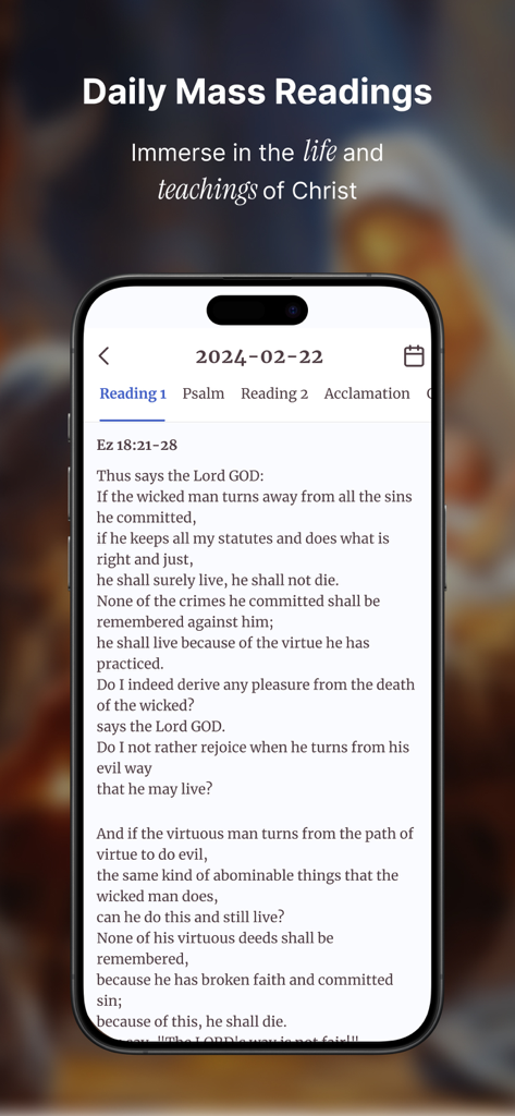 Oremus - Catholic Bible&Prayer - Screenshot of the Oremus app displaying Catholic daily mass readings and scripture from the book of Ezekiel