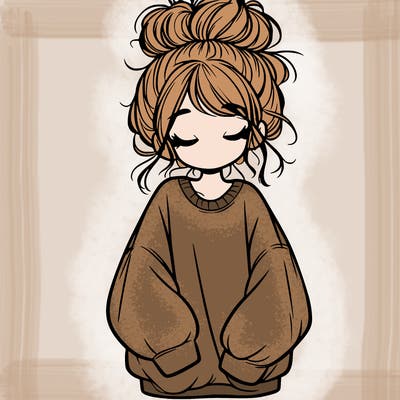 girl with baggy sweatshirt and messy bun