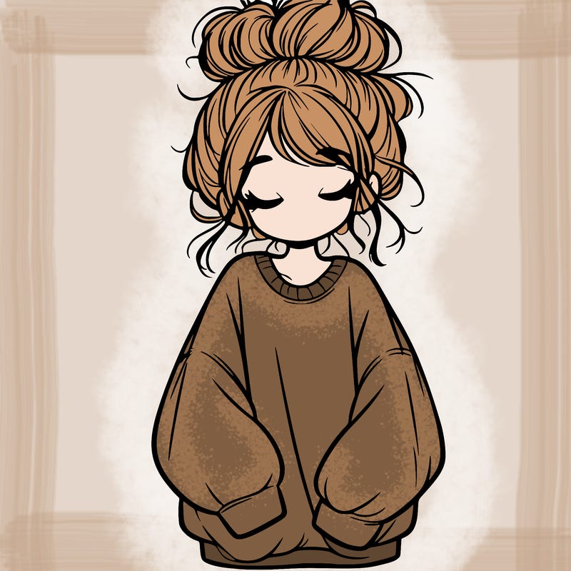 girl with baggy sweatshirt and messy bun