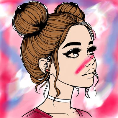 realistic girl with buns on the top of her head