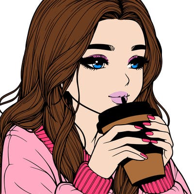 realistic girl drinking coffee