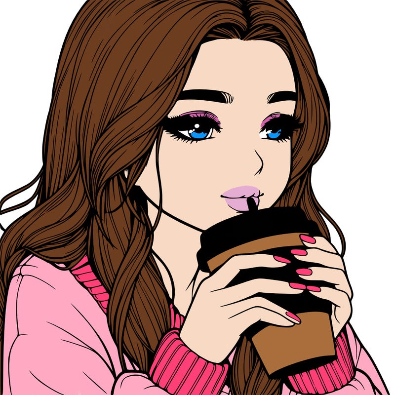 realistic girl drinking coffee