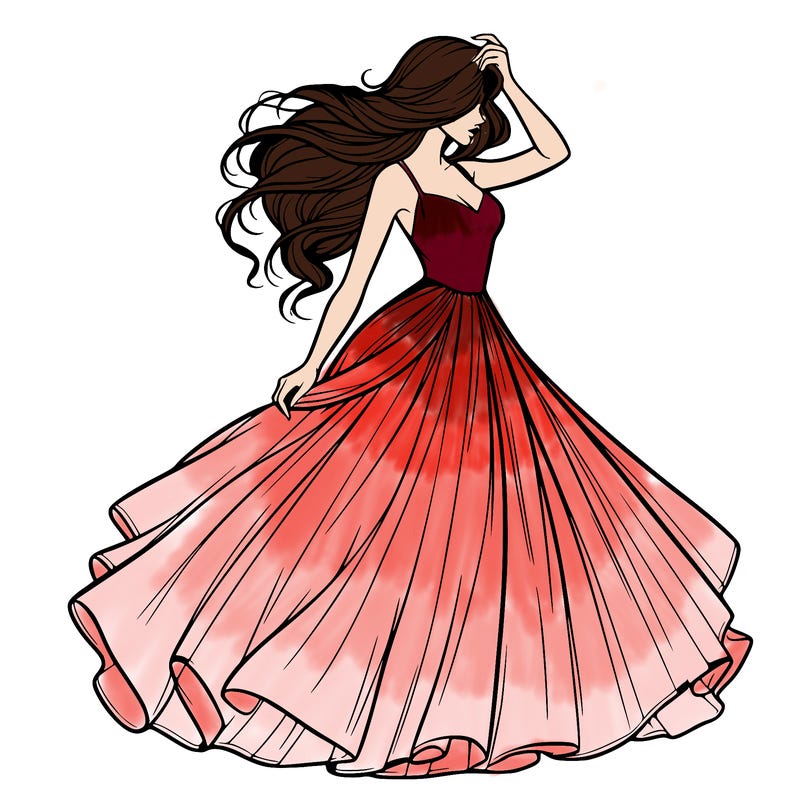 realistic woman with dress flowing in the wind
