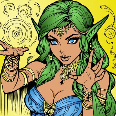 realistic scary beautiful elf sorceress casting spell