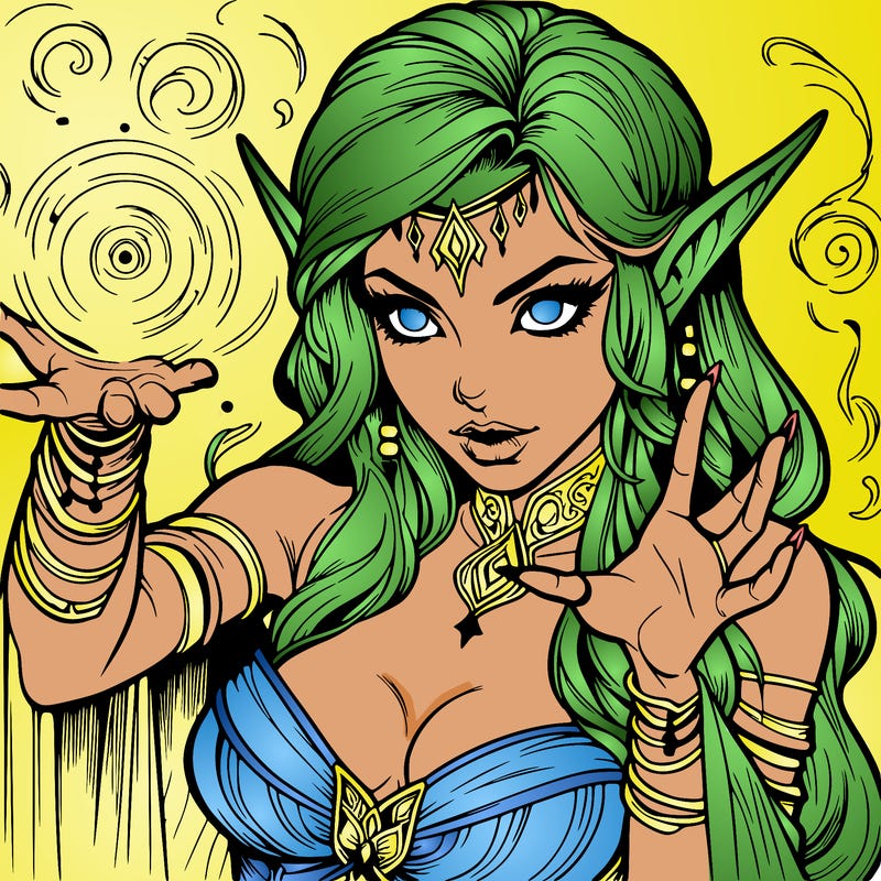 realistic scary beautiful elf sorceress casting spell