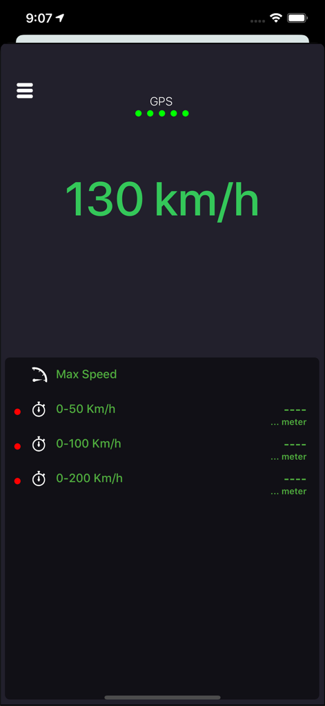 Real time speedometer and GPS tracking screen on the Car Video Record mobile app
