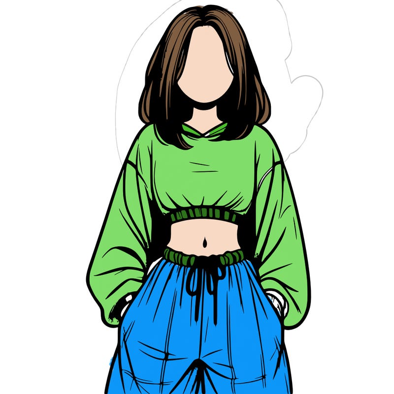 realistic girl faceless with baggy pants and a crop top