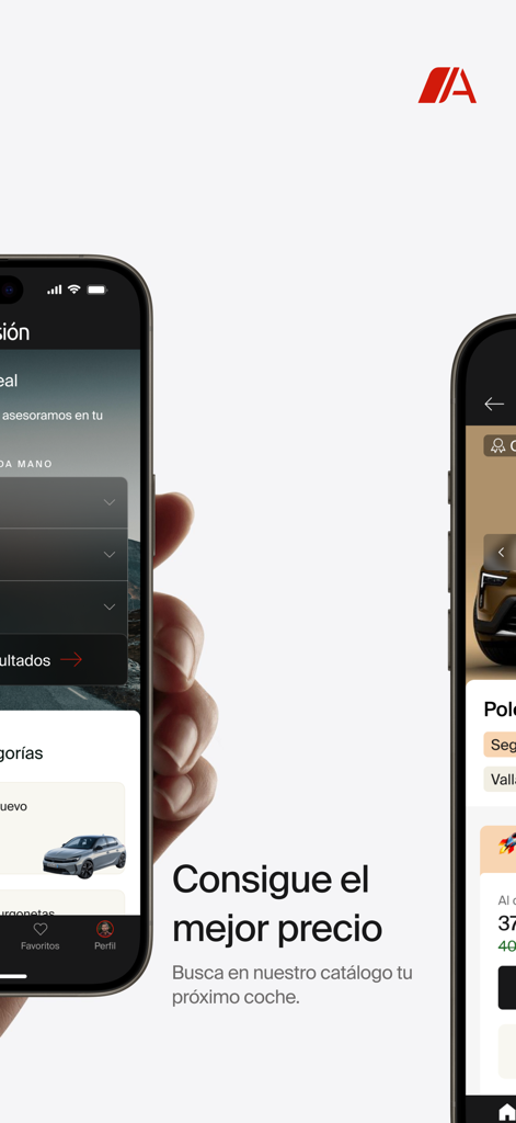 Autocasión - Mobile phone screens displaying the Autocasion app car marketplace and search features in Spanish
