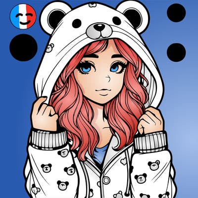 realistic girl in a animal pjs hoodie