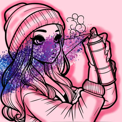 realistic girl spray painting